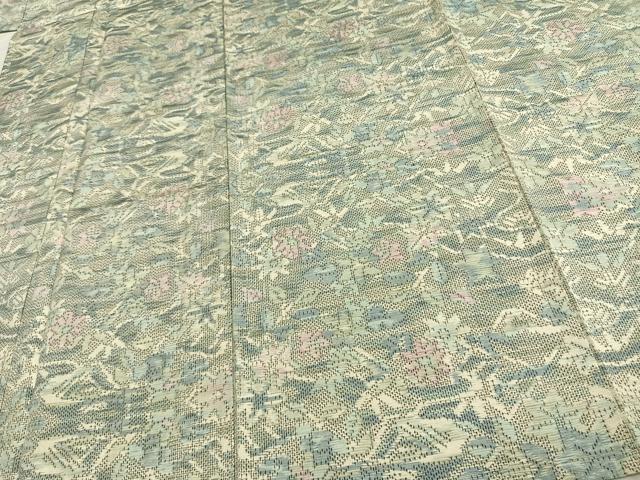 平和屋着物▽上質な紬 単衣 草花文 正絹 逸品 AAAU8671fy