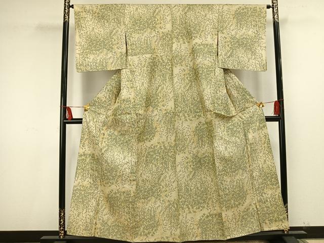 平和屋着物▽上質な紬　単衣　草花文　正絹　逸品　AAAU8674fy