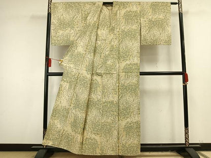 平和屋着物▽上質な紬　単衣　草花文　正絹　逸品　AAAU8674fy