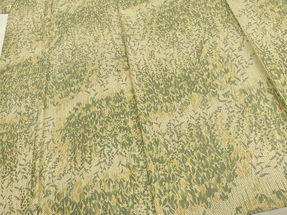 平和屋着物▽上質な紬　単衣　草花文　正絹　逸品　AAAU8674fy