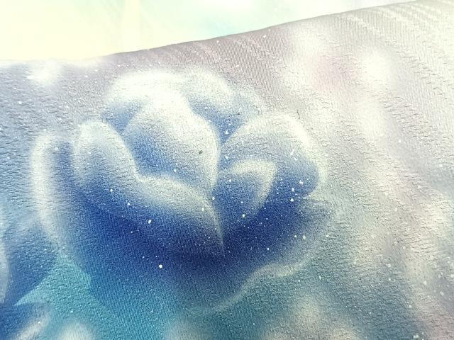 平和屋着物▽訪問着 単衣 花蝶文 暈し染め 銀彩 正絹 逸品 AAAU8675fy