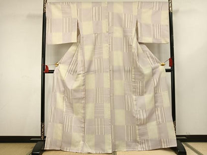 平和屋着物▽小紋 単衣 市松文様 洗える着物 AAAU8676fy
