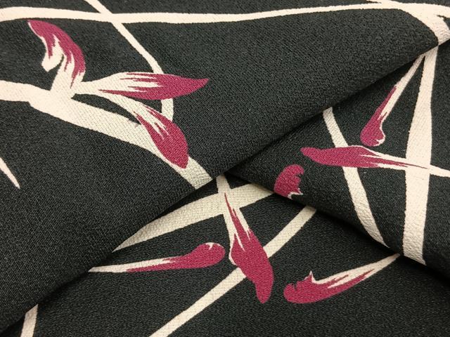 平和屋着物▽上質な小紋 単衣 草花文 黒地 正絹 逸品 AAAU8678fy