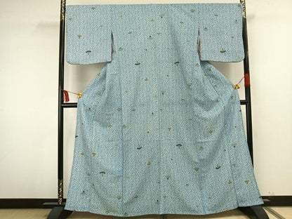 平和屋着物▽小紋 単衣 扇文 洗える着物 AAAU8679fy
