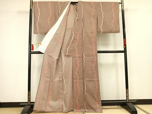 平和屋着物▽小紋 単衣 よろけ縞 洗える着物 AAAU8680fy