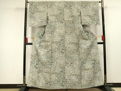平和屋着物▽小紋 単衣 型染め 唐草花文 洗える着物 AAAU8684fy