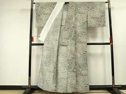 平和屋着物▽小紋 単衣 型染め 唐草花文 洗える着物 AAAU8684fy