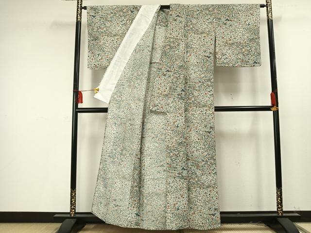 平和屋着物▽小紋 単衣 型染め 唐草花文 洗える着物 AAAU8684fy