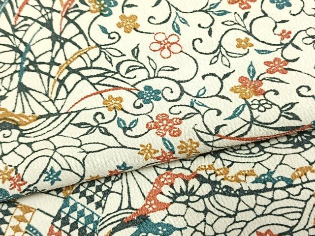 平和屋着物▽小紋 単衣 型染め 唐草花文 洗える着物 AAAU8684fy