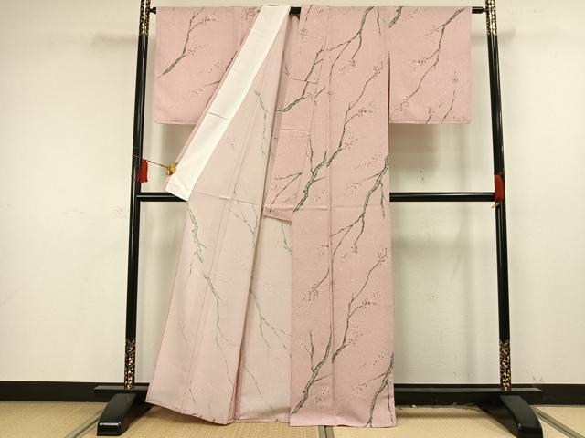 平和屋着物▽小紋 単衣 枝花文 洗える着物 未使用 AAAU8688fy