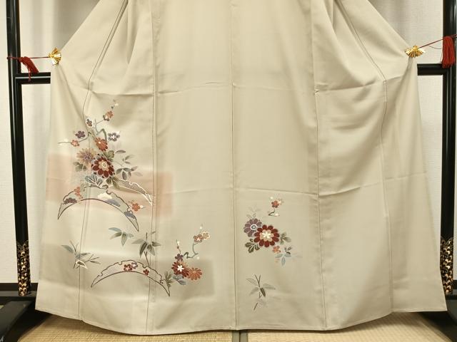 平和屋着物▽訪問着　単衣　草花文　三越扱い　洗える着物　AAAU8690fy