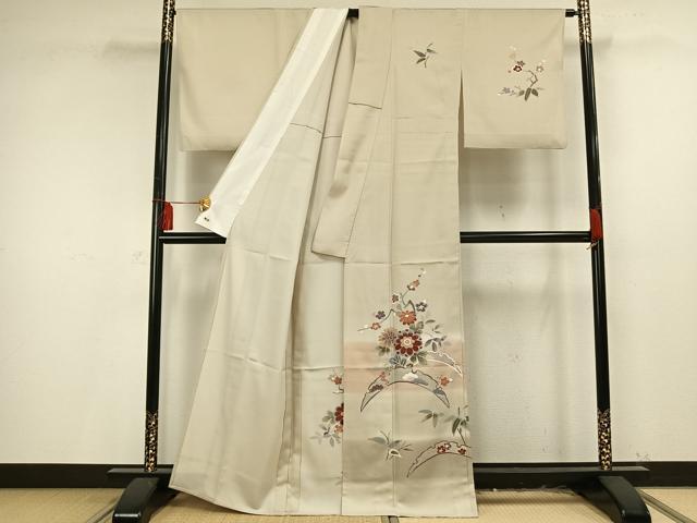 平和屋着物▽訪問着　単衣　草花文　三越扱い　洗える着物　AAAU8690fy