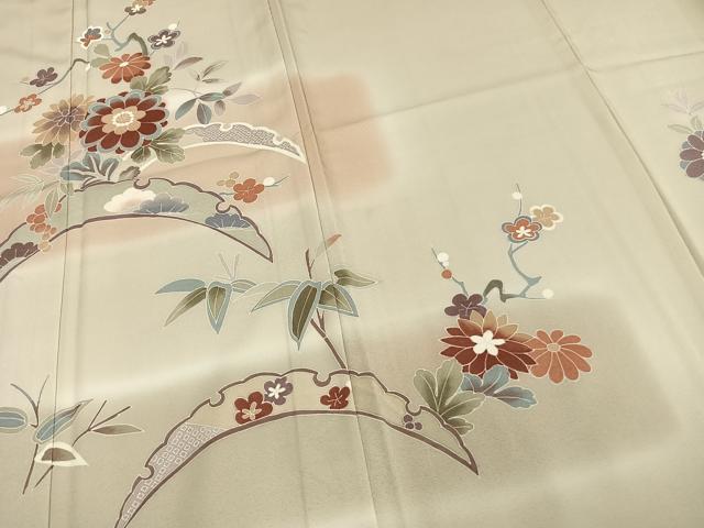 平和屋着物▽訪問着　単衣　草花文　三越扱い　洗える着物　AAAU8690fy