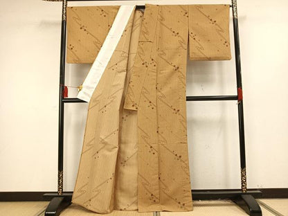 平和屋着物▽小紋　単衣　流水花文　洗える着物　AAAU8694fy