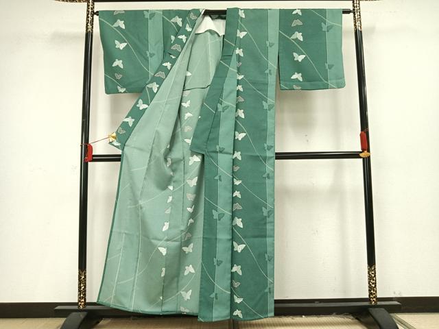平和屋着物▽小紋　単衣　舞蝶文　洗える着物　AAAU8695fy