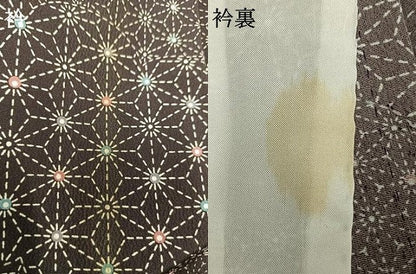 平和屋着物▽小紋 単衣 麻の葉文様 洗える着物 AAAU8697fy