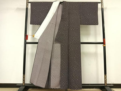 平和屋着物▽小紋 単衣 麻の葉文様 洗える着物 AAAU8697fy