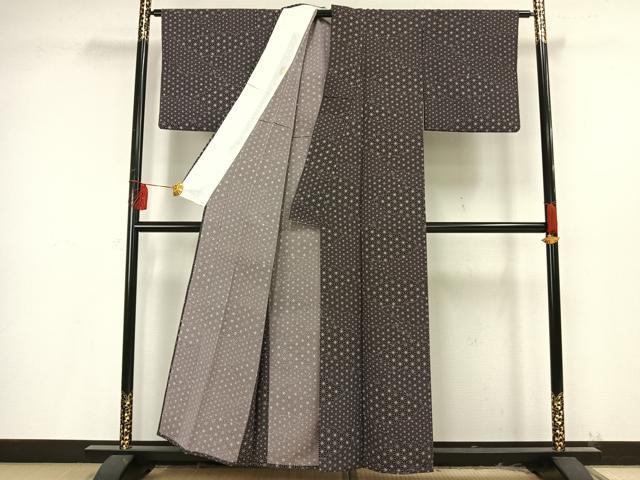 平和屋着物▽小紋 単衣 麻の葉文様 洗える着物 AAAU8697fy