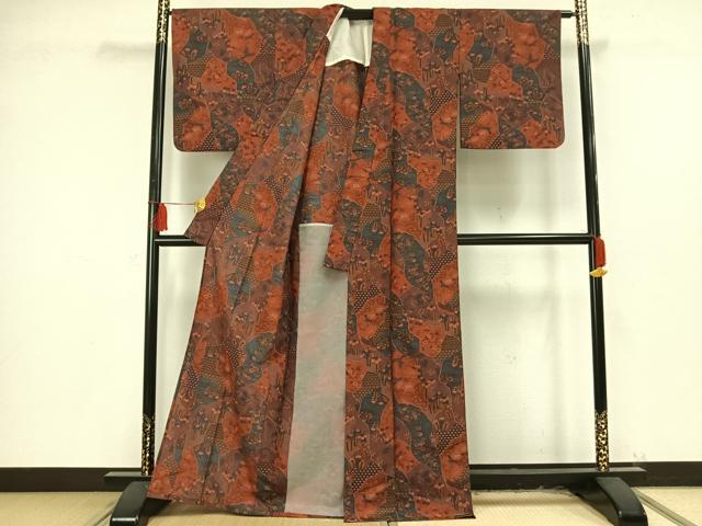 平和屋着物▽小紋 単衣 切嵌草花文 洗える着物 AAAU8701fy