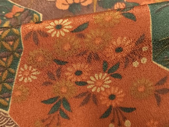 平和屋着物▽小紋 単衣 切嵌草花文 洗える着物 AAAU8701fy