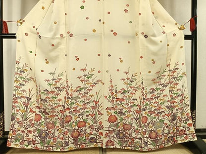 平和屋着物▽訪問着 単衣 型染め 草花文 鬼しぼ縮緬 正絹 逸品 AAAU8703fy