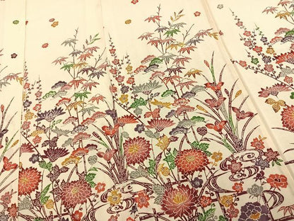 平和屋着物▽訪問着 単衣 型染め 草花文 鬼しぼ縮緬 正絹 逸品 AAAU8703fy