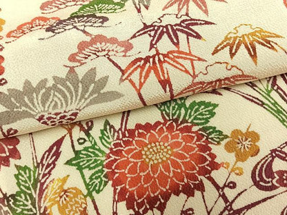 平和屋着物▽訪問着 単衣 型染め 草花文 鬼しぼ縮緬 正絹 逸品 AAAU8703fy