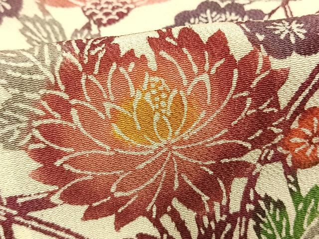 平和屋着物▽訪問着 単衣 型染め 草花文 鬼しぼ縮緬 正絹 逸品 AAAU8703fy