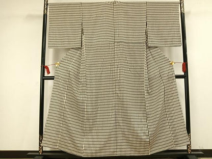 平和屋着物▽上質な小紋　単衣　格子　正絹　逸品　AAAU8704fy