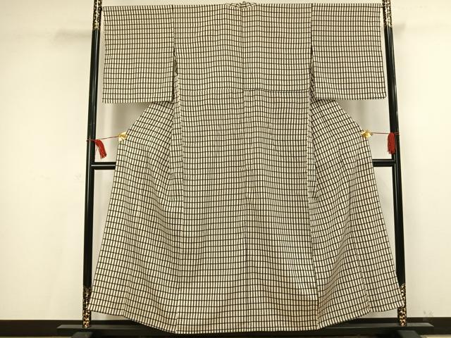 平和屋着物▽上質な小紋　単衣　格子　正絹　逸品　AAAU8704fy