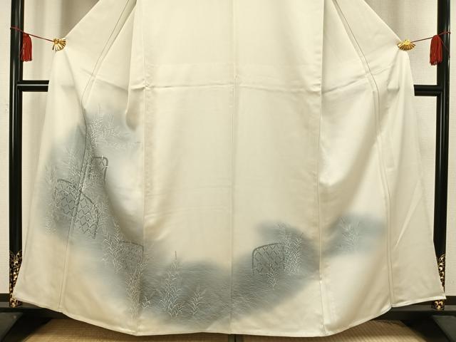 平和屋着物▽訪問着 単衣 草葉文 暈し染め 金彩 正絹 逸品 未使用 AAAU8706fy