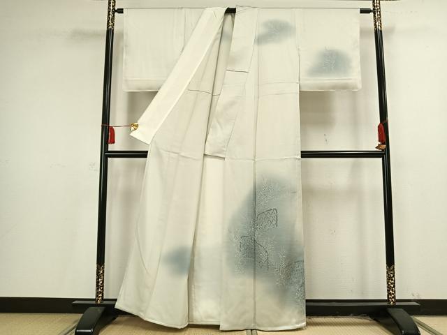 平和屋着物▽訪問着 単衣 草葉文 暈し染め 金彩 正絹 逸品 未使用 AAAU8706fy