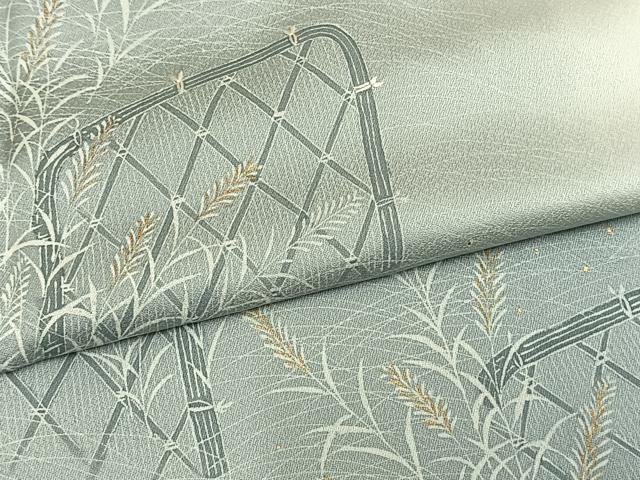 平和屋着物▽訪問着 単衣 草葉文 暈し染め 金彩 正絹 逸品 未使用 AAAU8706fy