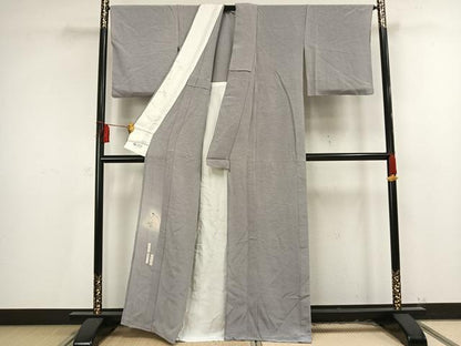 平和屋着物▽友禅師・京の名工・伝統工芸士・樽本伊勢蔵　色無地　単衣　人物文　暁鼠色　やまと誂製　正絹　逸品　AAAU8712fy