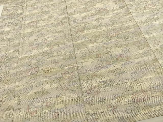 平和屋着物▽上質な紬 単衣 風景草花文 正絹 逸品 AAAU8714fy