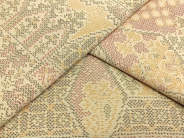 平和屋着物▽お召　単衣　幾何学文様　正絹　逸品　AAAU8715fy