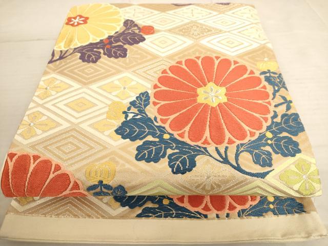 平和屋着物◎六通柄袋帯 唐織 菱花文 金糸 正絹 逸品 AAAU8886dt