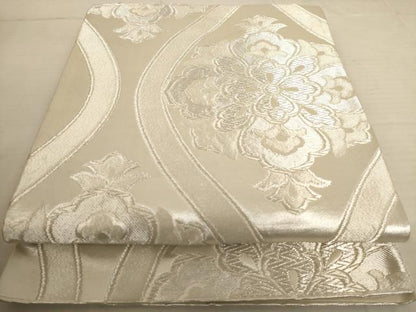平和屋着物◎六通柄袋帯 立涌花文 銀糸 正絹 逸品 AAAU8888dt
