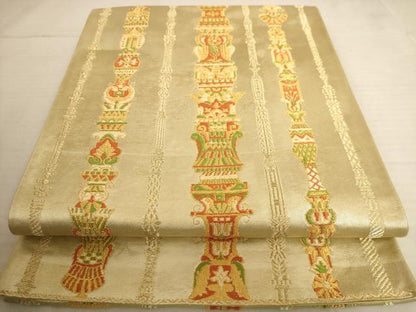 平和屋着物◎六通柄袋帯 唐織 花間道 金糸 正絹 逸品 AAAU8891dt