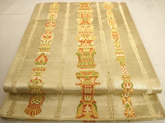平和屋着物◎六通柄袋帯 唐織 花間道 金糸 正絹 逸品 AAAU8891dt
