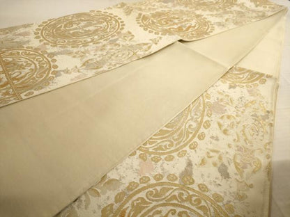 平和屋着物◎六通柄袋帯 鳥獣文 金糸 正絹 逸品 AAAU8901dt