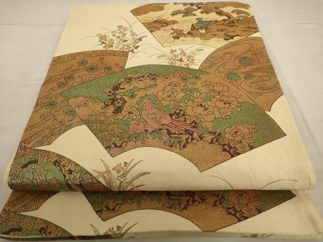 平和屋着物◎六通柄袋帯 地紙重ね花鳥文 正絹 逸品 AAAU8904dt