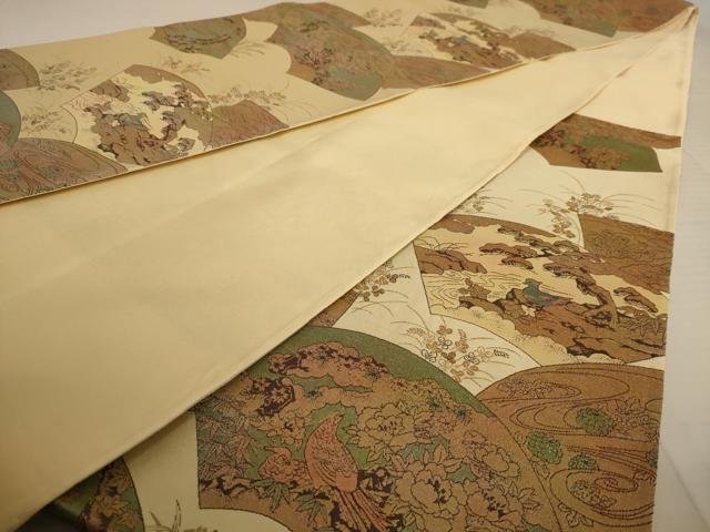 平和屋着物◎六通柄袋帯 地紙重ね花鳥文 正絹 逸品 AAAU8904dt