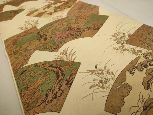 平和屋着物◎六通柄袋帯 地紙重ね花鳥文 正絹 逸品 AAAU8904dt