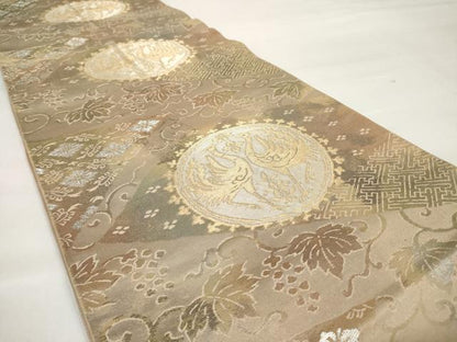 平和屋着物◎六通柄袋帯 向かい花鳥文 金銀糸 正絹 逸品 AAAU8963sg