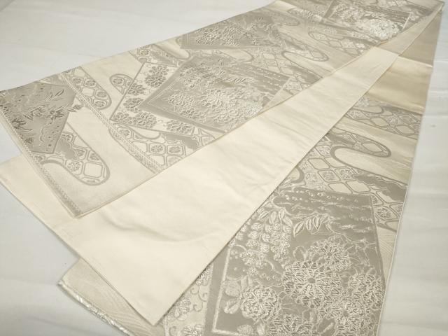 平和屋着物◎六通柄袋帯 色紙重ね花文 銀糸 正絹 逸品 AAAU8979sg