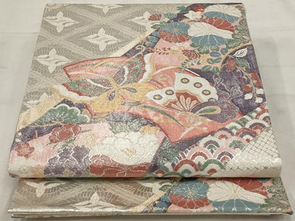 平和屋着物◎佐賀錦 六通柄袋帯 花蝶文 金糸 正絹 逸品 AAAU9311st