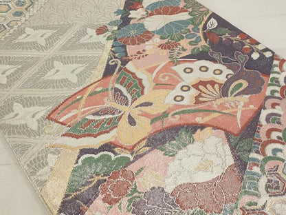 平和屋着物◎佐賀錦 六通柄袋帯 花蝶文 金糸 正絹 逸品 AAAU9311st