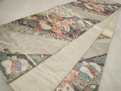 平和屋着物◎佐賀錦 六通柄袋帯 花蝶文 金糸 正絹 逸品 AAAU9311st