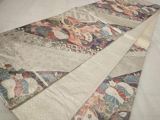 平和屋着物◎佐賀錦 六通柄袋帯 花蝶文 金糸 正絹 逸品 AAAU9311st